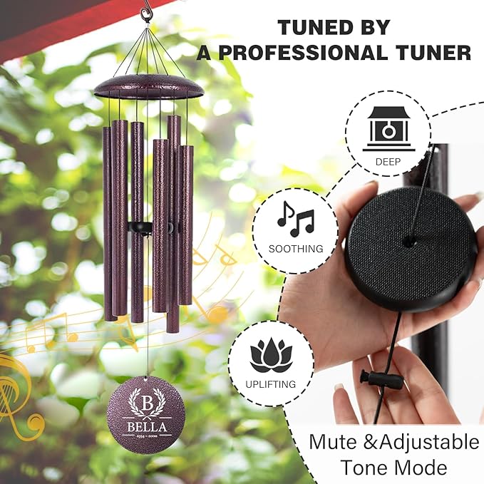 ASTARIN 36" Large Deep Tone Personalized Sympathy Wind Chimes, Memorial Wind Chime for Loss of Mother Father Loved One, Bereavement Gifts Decor Outdoor Patio Garden Graveyard(Produced in USA)