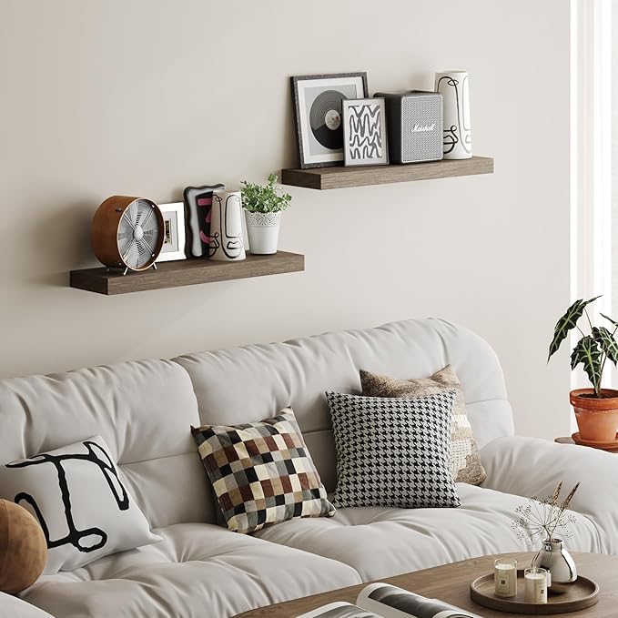 BAMEOS Floating Shelf, 24x6 Wall Shelf,Decor Wall Mounted Shelves,Hanging Shelf Set for Bathroom Kitchen Living,Kitchen,Room Bedroom Storage