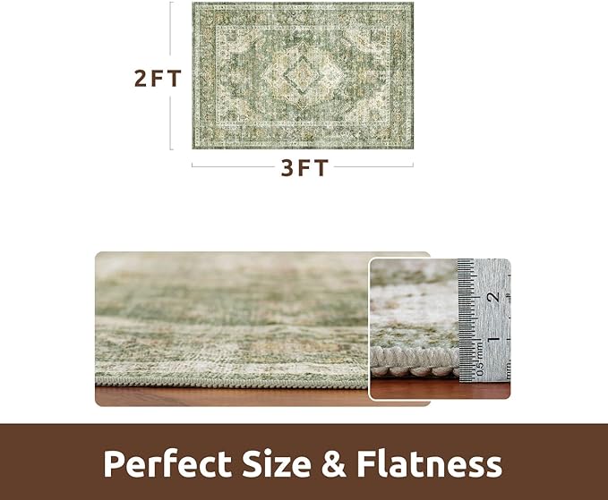 AMOAMI-2X3 Small Rug-Washable Rugs Entryway Mat Indoor-Soft Vintage Non Slip Rugs for Kitchen Laundry Room Bathroom Green Decorative Accent Rug for in Front of Sink 24 Inch x36 Inch