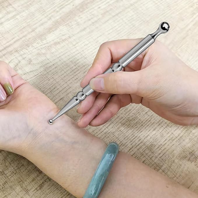 BYYDDIY Stainless Steel Dual Head Facial Reflexology Tools,Ear Massage Tool,Body Point Probe Pen &Trigger Point Massager Tool for Deep Tissue (P-S)