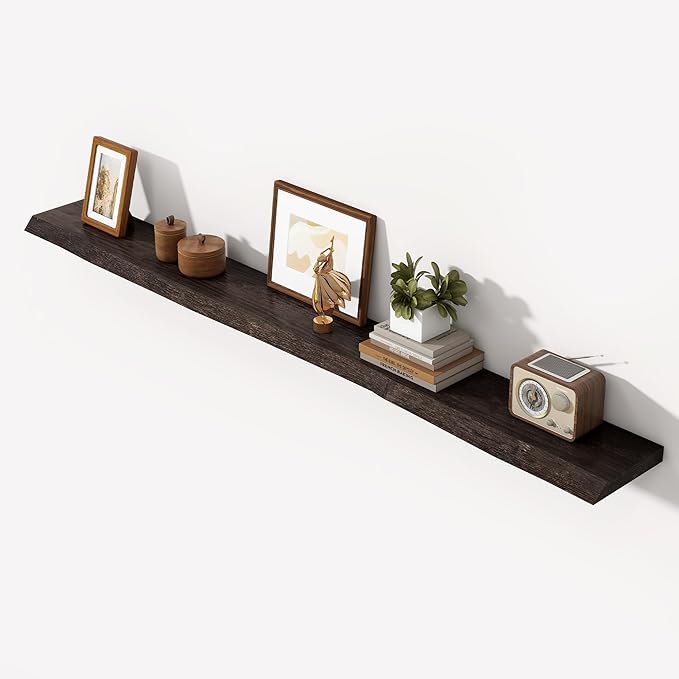 Axeman 72 inch Extra Long Floating Shelves for Wall - 8'' D Live Edge Rustic Solid Elm Wood Floating Shelves Wall Mounted, Wall Shelves with Invisible Bracket for Living Room Bedroom Kitchen, Walnut