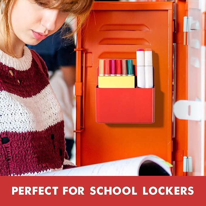 BEYGORM 2 Pack Plastics Magnetic Pen Holder for Refrigerator, Dry Erase Marker Holder for Whiteboard，Magnet School Locker Organizer Accessories, Pencil Cup, Pen Caddy, Classroom Organization(Red)