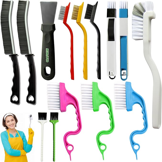 14Pcs Small Crevice Cleaning Brush Set, Groove Gap Cleaning Tool for Cleaning Kitchen,Bathroom, Corner, Sink,Door,Window Track,Cup