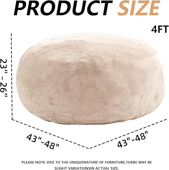 4FT Large Bean Bag Chairs,Big Adult Size Memory Foam Beanbags with Filler Included,Machine Washable corduroy cover,Ultra Soft Plush Gaming Bing Bag Puff Chair for Dorm, Living Room & Bedroom (Apricot)