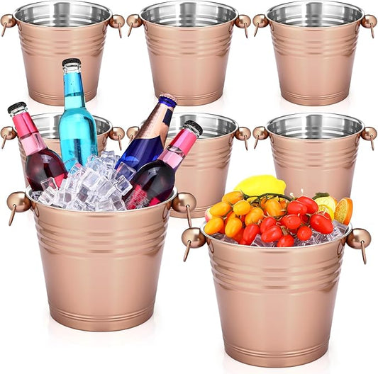Amyhill 8 Pack Stainless Steel Ice Bucket 5.3 Quart/ 5 Liter with Handle Large Insulated Champagne Buckets Beer Bucket for Cocktail Bar Wine Parties Chilling Wine Champagne Home (Rose Gold)