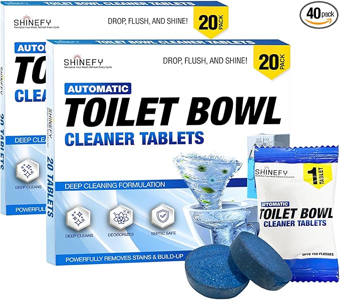 Automatic Toilet Bowl Cleaner Tablets – 40 Tabs - Blue Gel Toilet Tank Cleaner, Hard Water Ring Remover, Septic-Safe Heavy-Duty Stain & Smell Eliminator, Toilet Cleaning & Deodorizer