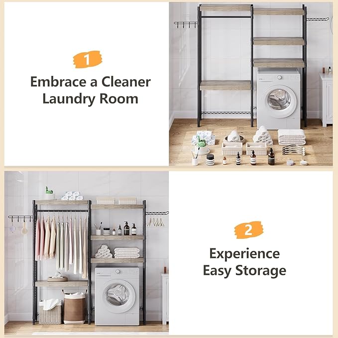 CABIHOME Heavy-Duty Laundry Shelf with Drying Racks | Space-Saving Adjustable Over-Washer Storage Organizer | 4-Tier Bathroom & Laundry Room Shelving Unit (Engineered Wood, 28")