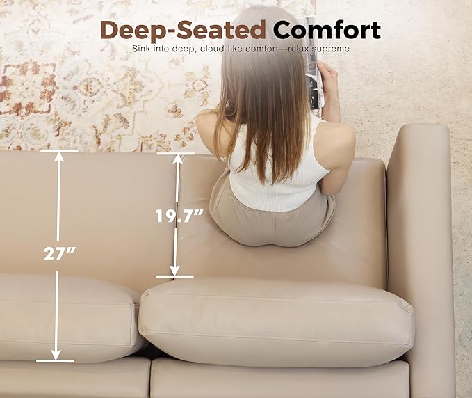 91.5" Luxury Modular Sleeper Sofa Bed with Storage Seat, 6 Seat Sectional Couch Deep Seat with Reversible Chaises & Removable Cover for Living Room - Faux Leather Whitesand