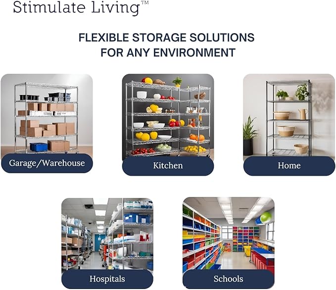 48"x18"x72" PRIME HEAVY DUTY Chrome 5-Tier Wire Shelving NSF 4000 LBS MAX Capacity Storage Rack for Commercial, School, Home, Garage, Warehouse, Industrial, and Hospital Uses (with Wheels)