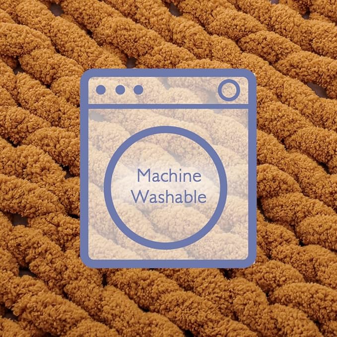 Bigacogo Chunky Knit Throw Blanket for Couch, 40x80 inches, 100% Hand Knitted with Thick Jumbo Chenille Yarn, Cozy Soft Large Rope Knot Cable Crochet Blankets for Sofa Bed Living Room, Burnt Orange