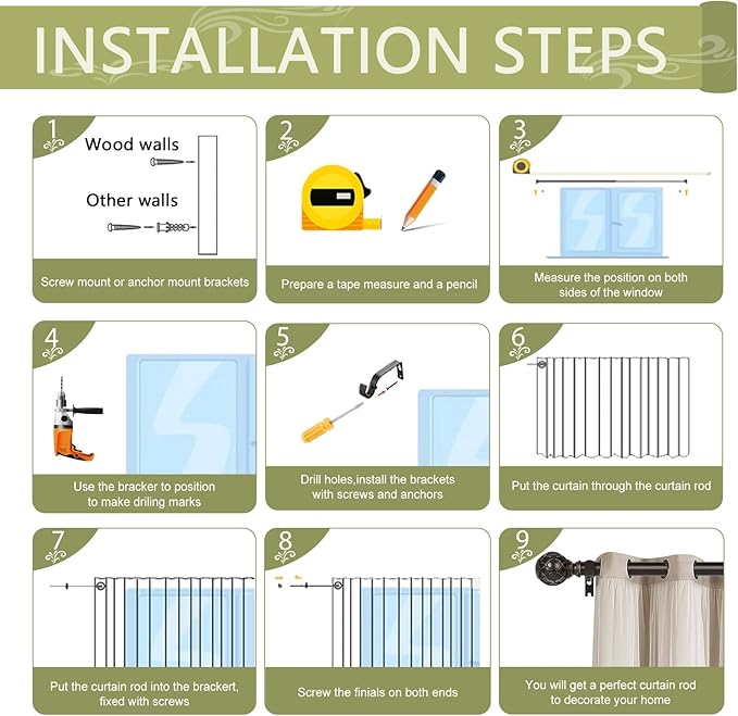 Bronze Farmhouse Curtain Rods for Windows:18-45 Inch Heavy Duty Adjustable Curtain Rod for Bedroom Living Room,Boho Decorative Rustic Drapery Rods with Vintage Coastal Finial,Antique Bronze