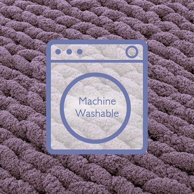 Bigacogo Chunky Knit Throw Blanket for Couch, 40x40 inches, 100% Hand Knitted with Thick Jumbo Chenille Yarn, Cozy Soft Large Rope Knot Cable Crochet Blankets for Sofa Bed Living Room, Winter Grape