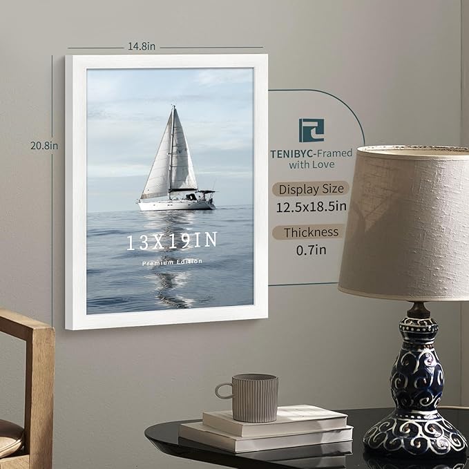 13x19 Picture Frame 3 pk, Textured White Solid Wood Poster Frame, HD Tempered Glass, Wall Gallery Frame