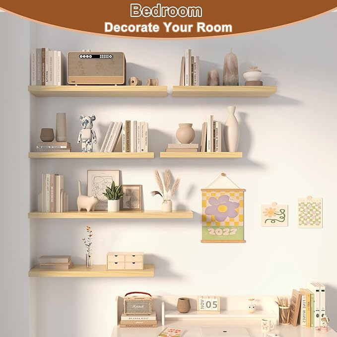 12 Inch Deep Floating Shelves for Wall 3 Pack Floating Shelves Large Storage Space Wall Mount Shelf for Living Room Kitchen Bathroom 36" W x 12" D x 1.2" H Oak