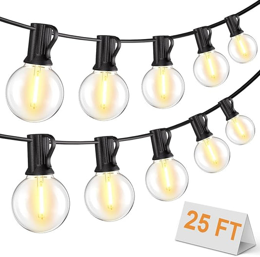 Bomcosy Outdoor String Lights,25 FT LED String Lights for Outside with Shatterproof Dimmable 12+1 Bulbs,Waterproof Connectable Outdoor Lights for Deck,Garden,Backyard,Balcony,Porch,Patio