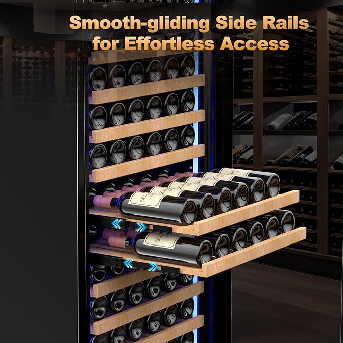 24 Inch Wine Cooler Refrigerator,179 Bottles Wine Fridge Large Capacity Professional Wine Cellars with Powerful Compressor,Quiet Operation and Elegant Design, Black