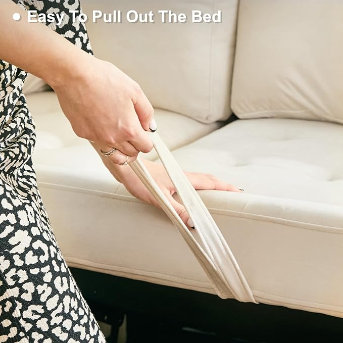 Belffin Modular Sectional Sleeper Sofa with Pull Out Couch Bed Modular Sleeper Loveseat Sectional Sofa Velvet Fabric for Living Room Apartment Beige