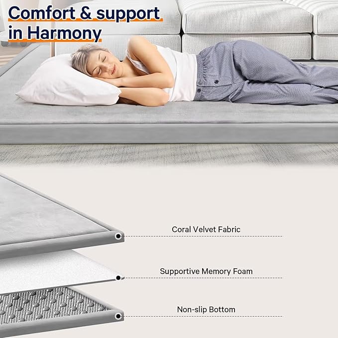 Baby Play Mat for Floor Tummy Time Mat Nursery Rug Muscle Mat Area Rug Playroom Rug Tatami Mat 79"x138" Memory Foam 1.3" Thick Crawling Mat for Babies,Toddlers, Infants, Kids(Light Gray)