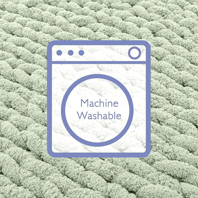 Bigacogo Chunky Knit Throw Blanket for Couch, 40x40 inches, 100% Hand Knitted with Thick Jumbo Chenille Yarn, Cozy Soft Large Rope Knot Cable Crochet Blankets for Sofa Bed Living Room, Sage Green