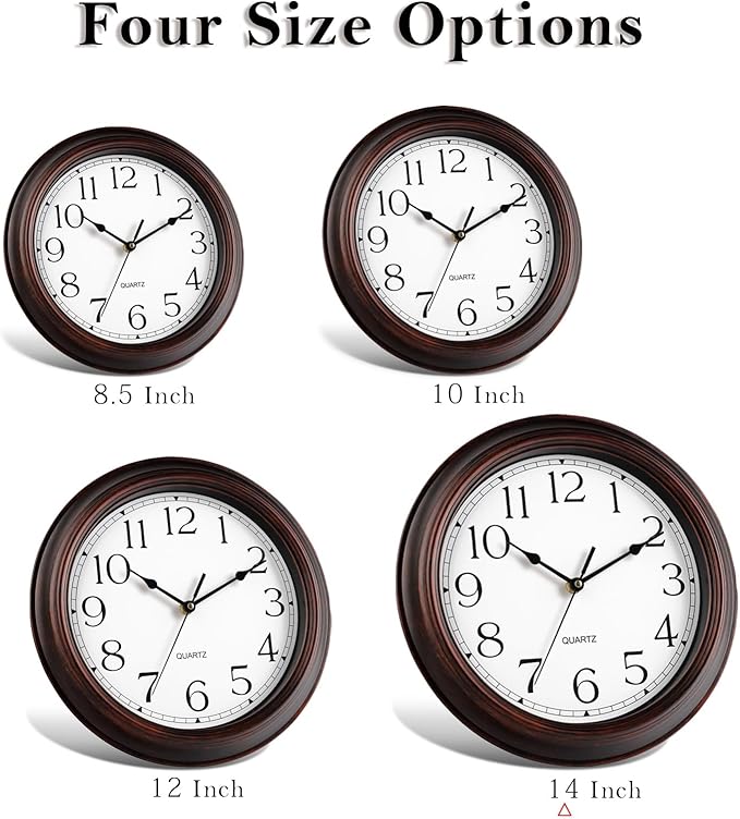 14 Inch Wall Clocks Battery Operated Silent Non-Ticking Wall Clock Vintage Retro Rustic Style Decorative for Living Room Kitchen Farmhouse (Bronze)