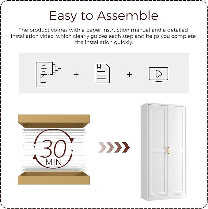 71" Tall Metal Pantry Cabinet, White Kitchen Pantry Storage Cabinet with 4 Adjustable Shelves and Gold Handles, Cupboard for Kitchen, Dining Room, Living Room, Bathroom