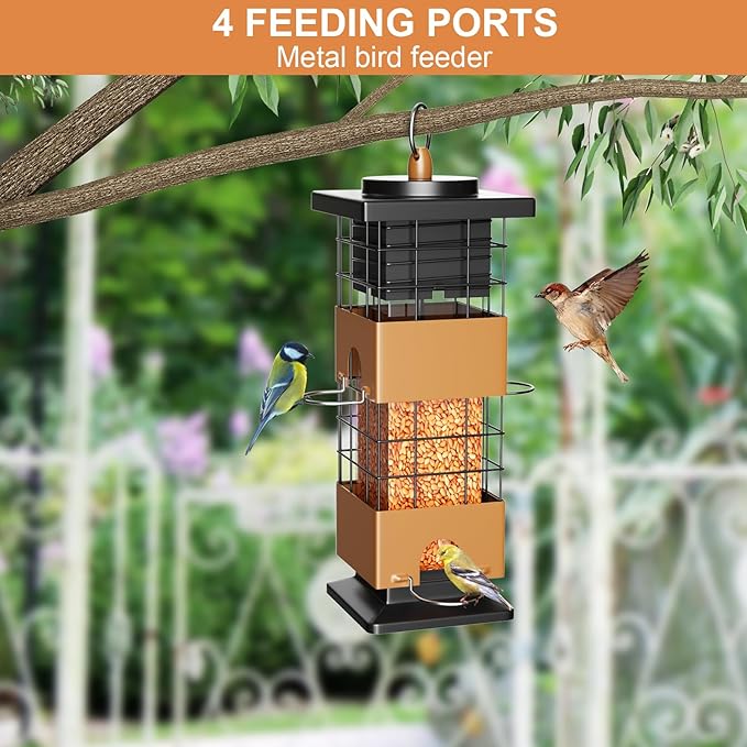 Auslar Bird Feeder, Metal Squirrel Proof Bird Feeders for Outdoors Hanging, 2.5LB Capacity Squirrel Proof Wild Bird Feeders for Outside and Garden Decoration Yard Decor
