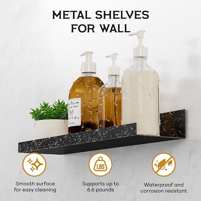 4 Pack Floating Shelves for Wall Storage, Metal Black Hanging Shelves for Living Room/Kitchen/Bedroom/Bathroom Decor, Set of 4 Organizer for Display, Perfume & Book Shelf Wall Mounted