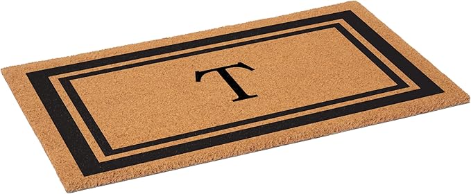 Calloway Mills 152962448 Black Border 24" x 48" Monogram Doormat (Letter T)