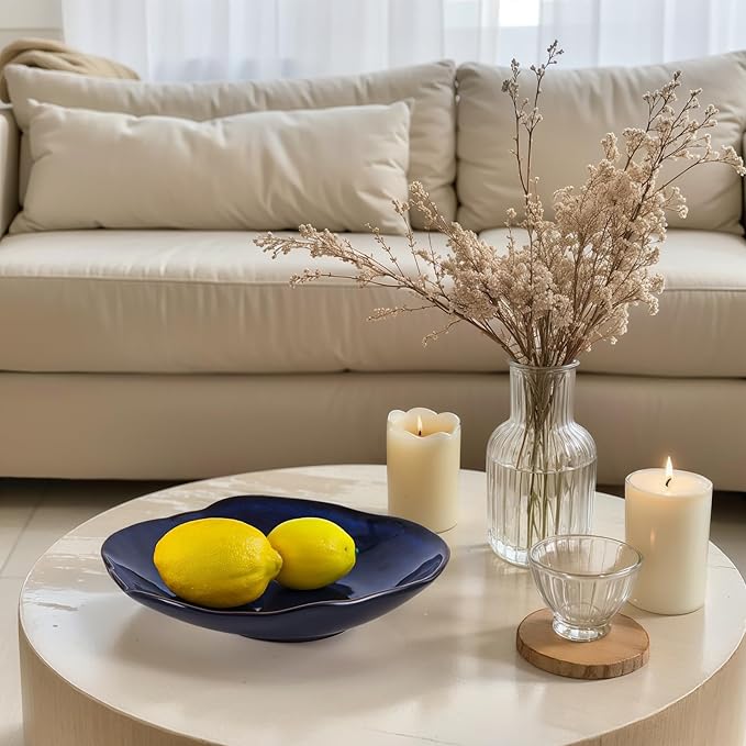 Blue Ceramic Decorative Bowl –10.4" Small Trinket Dish, Fruit Bowl, Candy Dish, Key Bowl for Entryway Table, Jewelry & Ring Dish, Porcelain Catchall Dish for Kitchen, Bedside, Living Room Home Decor