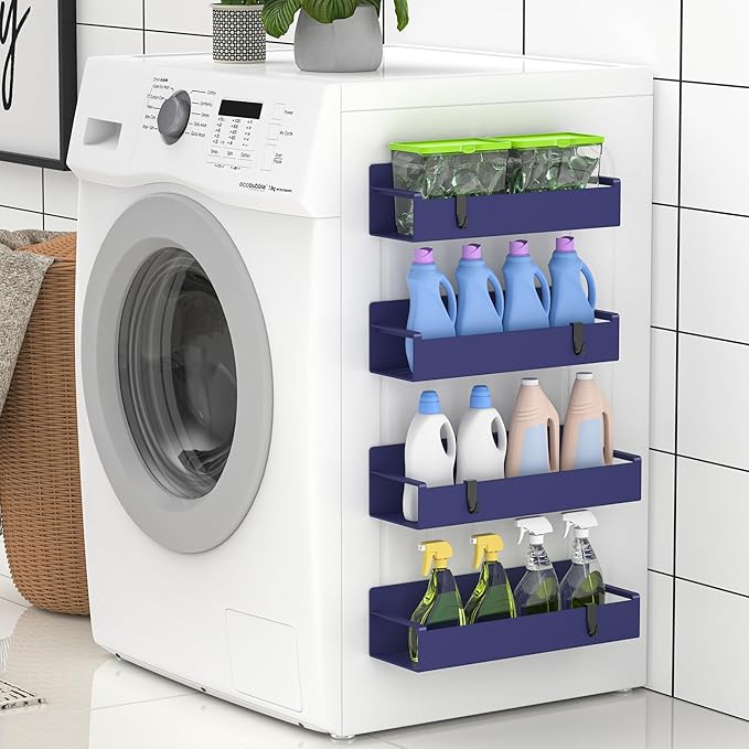 4 Pack Magnetic Spice Rack Organizer for Refrigerator and Oven, Dark Blue Fridge Organizers and Storage for Kitchen