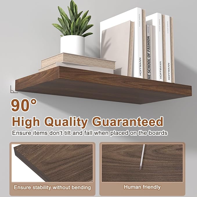 48 Inch Floating Shelf 2 Pack Large Floating Shelves for Wall No Drilling Accessories Included Deep Wall Shelves for Living Room Kitchen Farmhouse 48" W x 12" D x 1.2" Walnut