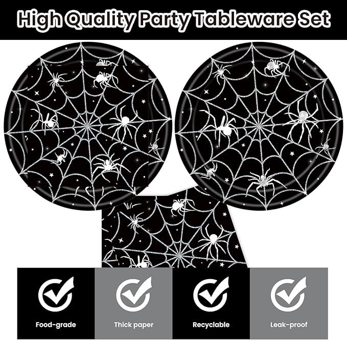 40Pcs Halloween Paper Plates and Napkins Party Supplies, Spider Web Plates Napkins Disposable Dinnerware Set for Spooky Halloween Party Decorations