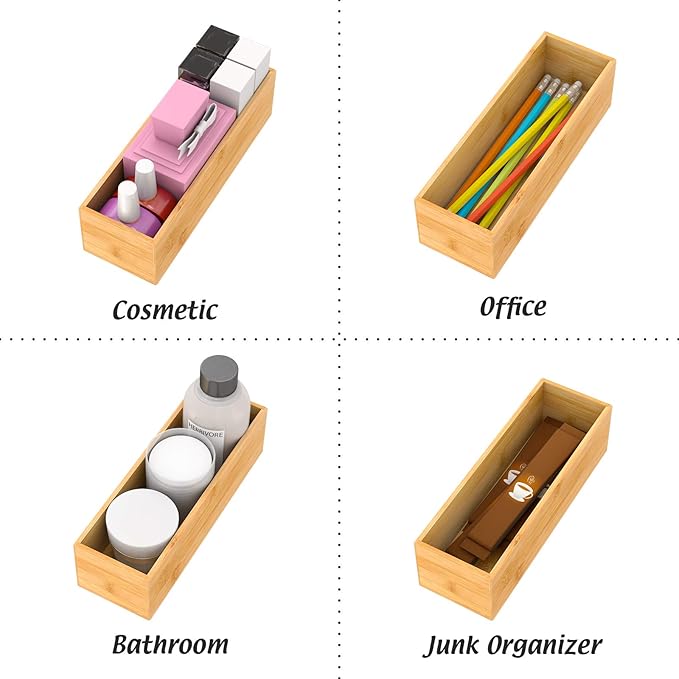 Bamboo Kitchen Drawer Organizer, Wooden Storage Box for Utensil Organizer Silverware Tray Cutlery Holder Flatware Containers - Multi-Use Deep Drawer Dividers Organizer for Bathroom, Jewelry, 9"3"2.5"