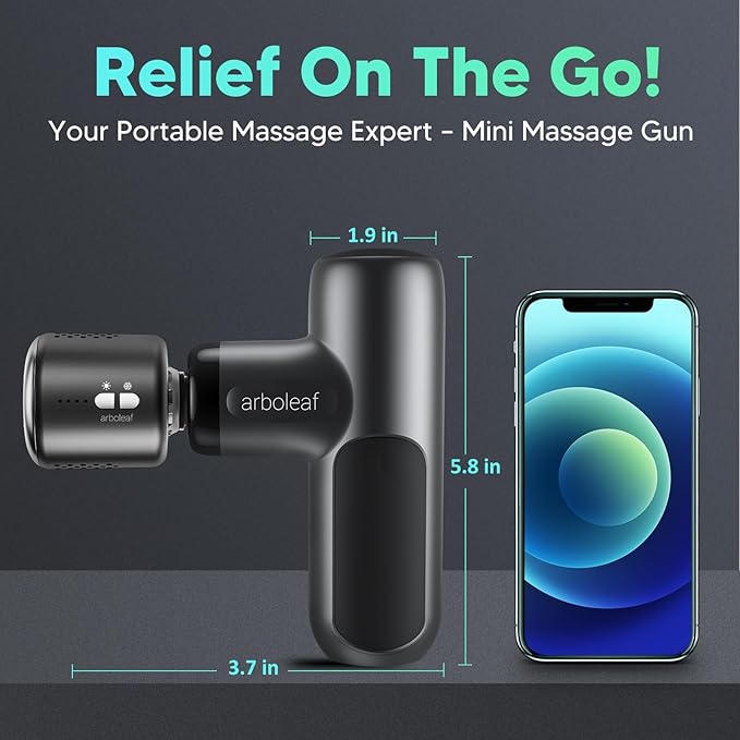 arboleaf Mini Thermacool Massage Gun, Heat and Cool Muscle Massager for Back Pain Relief, Hot Cold Percussion Massage, Heated Travel Massager Handheld Quiet, Gifts for Him Her