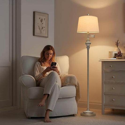 61" Vintage Floor Lamp with 350° Adjustable Swing Arm, Tall lamp Standing Lamp for Living Room Bedside Bedroom Nightstand Retro Farmhouse Mid Century Lamp Light Home Décor Office Gifts