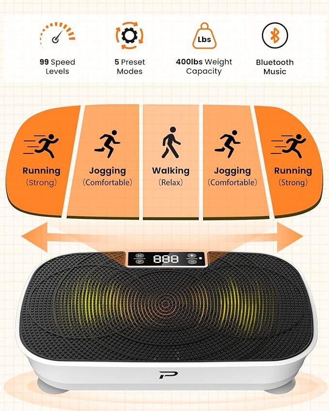 Vibration Plate Exercise Machine - Bluetooth Music & 400LBS Capacity Vibration Plate for Lymphatic Drainage & Weight Loss with 99 Speed Levels, Whole Body Vibration Plate for Home Fitness