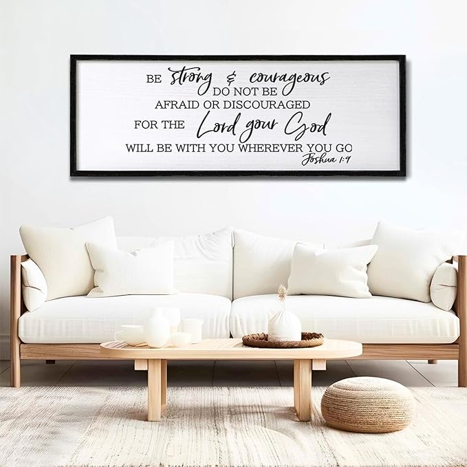 Be Strong And Courageous Sign Bible Verse Framed Wall Art, 32''×12'' Rustic Religious Christian Proverbs 3:5-6 Sign, Horizontal Holy Inspirational Catholic Scripture Decor