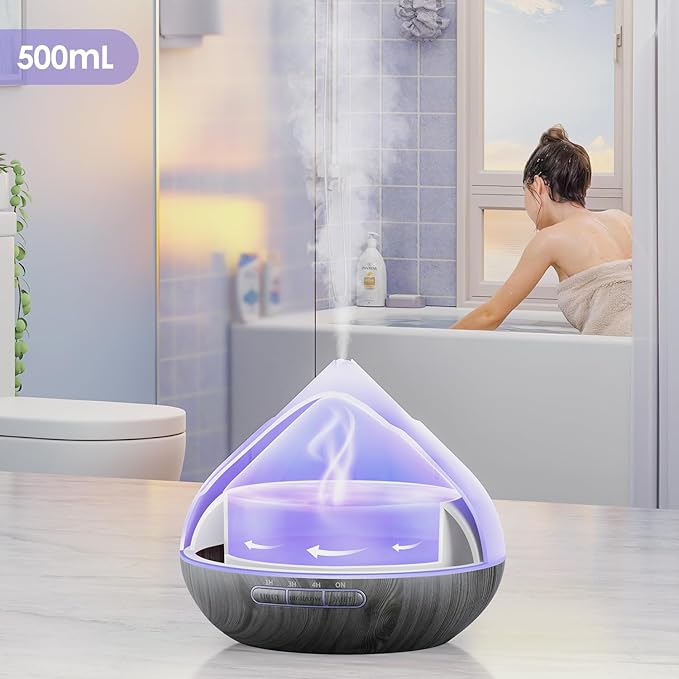 500ML Essential Oil Diffuser: Aroma Diffuser with Remote Control for Hotel Spa Yoga Room Humidifier with 14 Colors LED Night Light for Bedroom Home Relaxation, Black