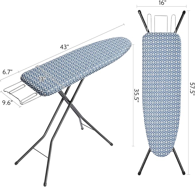 APEXCHASER Ironing Board, Full Size Iron Board with Iron Rest, lightweight Ironing Board with Height Adjustable, Extra Thick Heat-Resistant Cover with Padding, Heavy-Duty Sturdy Metal Legs, 43x13 Blue