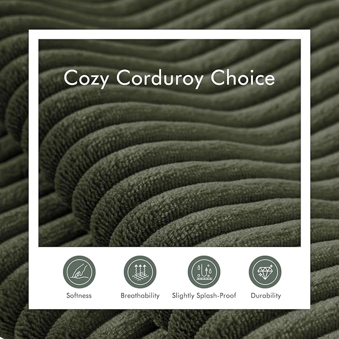 Boneless Sectional Cloud Couch Sofa for Living Room, 112" L-Shaped Modular Modern Lounge Sleeper Green Couches with Chaise, No Assemble, Cordury Compression Upholstered Sofas