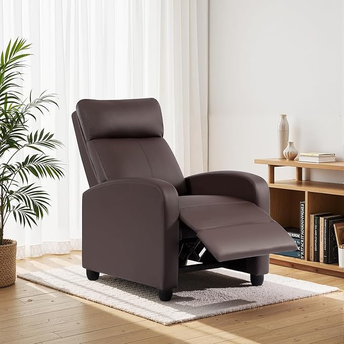BestMassage | Recliner Chair | with 2 Point Massage Function | Leather Dark Brown | with Lumbar Support, Adjustable Push Back, Footrest & Padded Seat | Easy Assembly | for Living Room, Home Theatre