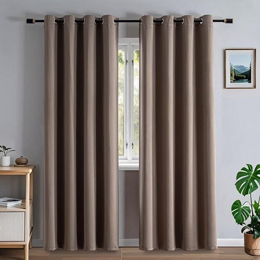 Blackout Curtains 90 Inch Length for Bedroom, Thermal Insulated Blackout Curtains 2 Panels Set, Solid Grommet Privacy Room Darkening Drapes for Living Room Windows(W52 x L90, Khaki)