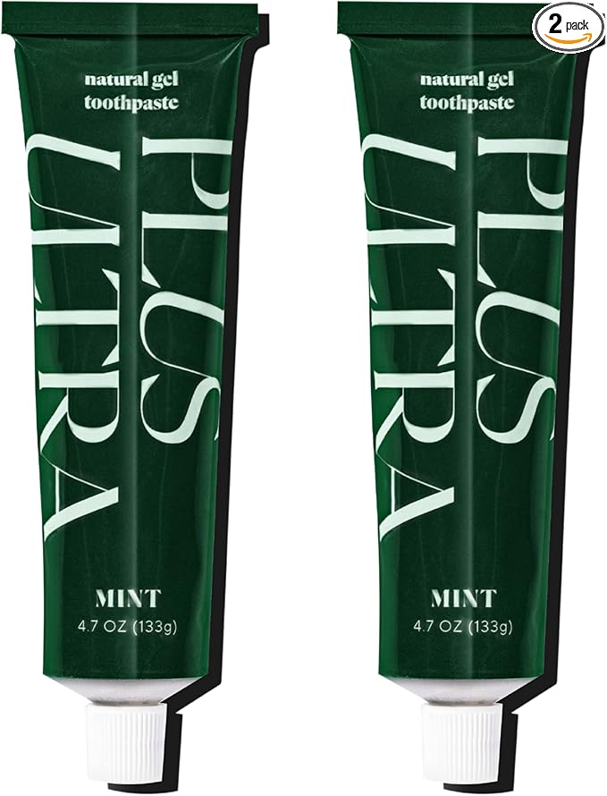 Plus Ultra Organic Fluoride-Free Gel Toothpaste in Aluminum Tube | Eco-Friendly, SLS Free | Made with Aloe, Peppermint, Bamboo Extract | for Sensitivity & Whitening | Made in USA, 4.7oz (Pack of 2)