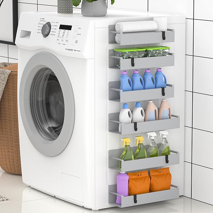 6 Pack Magnetic Spice Rack Organizer for Refrigerator and Oven, Light Gray Fridge Organizers and Storage for Kitchen