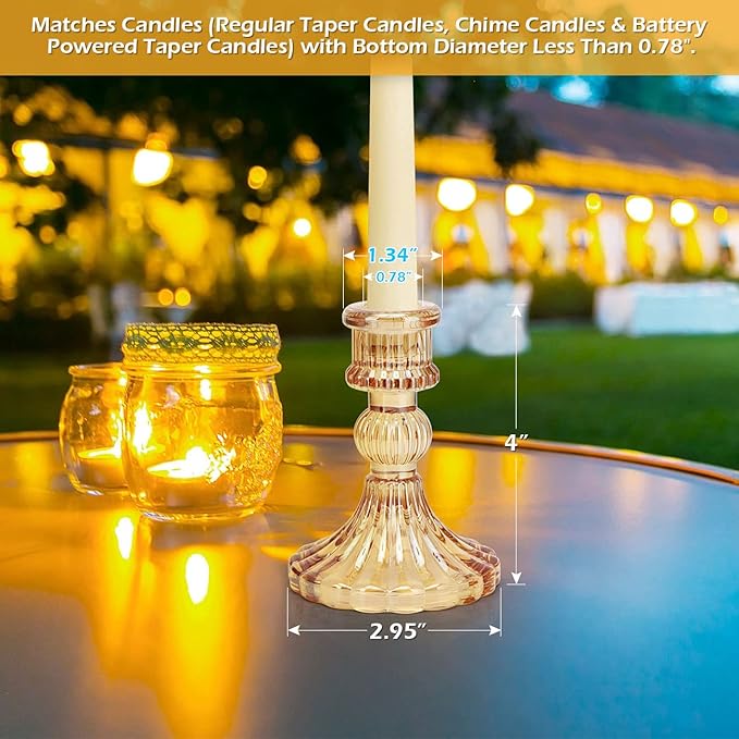 Candlestick Holders Set, 4" H Taper Candle Holders Bulk, 12Pcs Gold Glass Candle Holders for Wedding, Festival, Party & Windowsill Decor