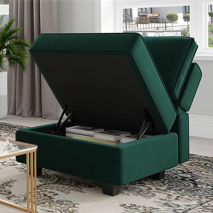 Belffin Velvet Modular Sectional Arm Chair Accent Chair with Storage Seat Single Club Chair for Apartment Green