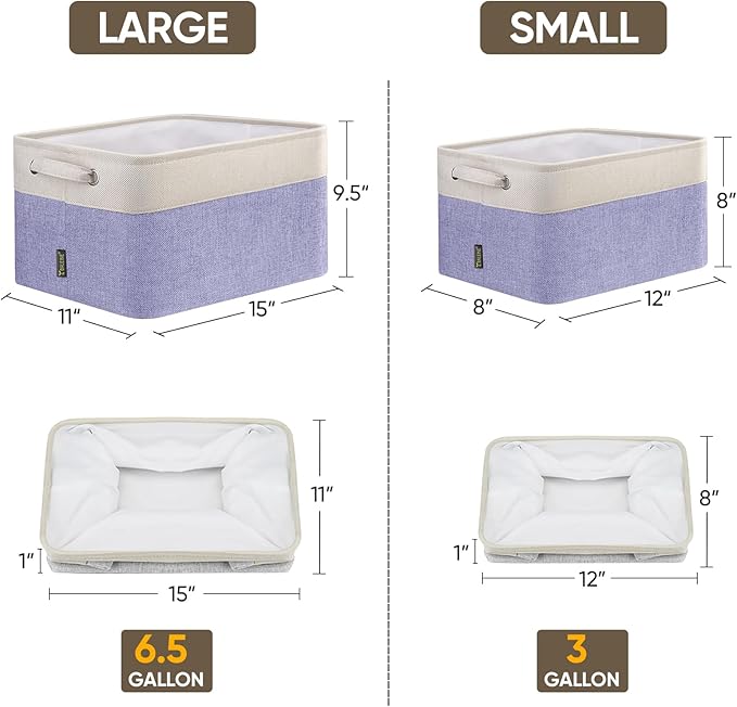 BALEINE 4 Pack Fabric Storage Bins for Shelves, Linen Storage Baskets for Organizing, Decorative Closet Bins for Clothes, Home (Lavender, 12"x8"x8")