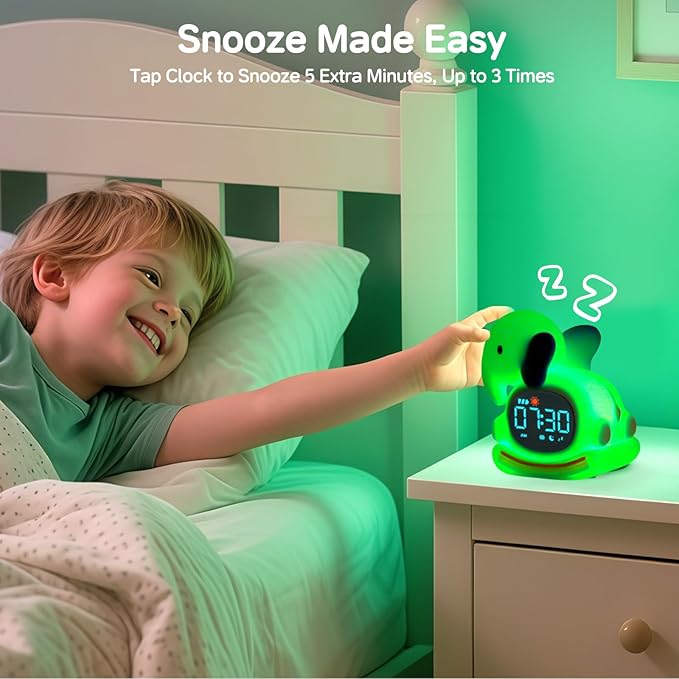 Alarm Clock for Kids with Night Light, Sleep Training Clock Time to Wake Clock, Rechargeable Silicone Light for Bedroom, Perfect Sleep Companion for Boys Girls，Blue Elephant