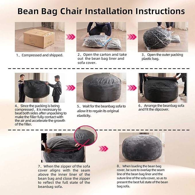 5FT，Big Bean Bag Chairs for Adults，Large beanbag with Filler Included，Memory Foam Material，Easy to Clean and Washable Corduroy Fabric，Suitable for Living Room and Bedroom (Black, 5 Foot)