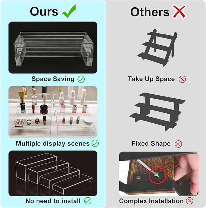 Acrylic Display Risers,12'' Large Display Stands, Thickened to 0.2''(5mm) Stackable Acrylic Shelves for Perfume Display, Clear Risers for Cupcake Stand,Pop Figurines,Tumbler,Food (Clear, 8PCS)